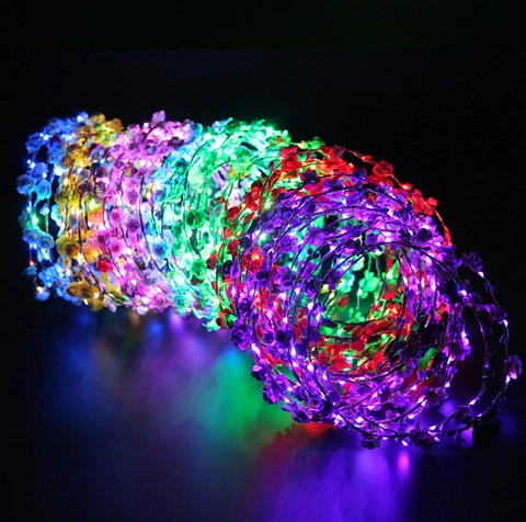 Led Glowing Flower Wreath Headband Paper Foam Floral Luminous Crown For Festival Party Concert Night Market Hair Accessory