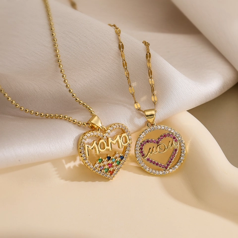 18K Vergoldete Kupfer Zirkonia Herz Anhänger Halskette Für Damen Personalisiert MAMA MOM Brief Choker Muttertag Geschenk Schmuck