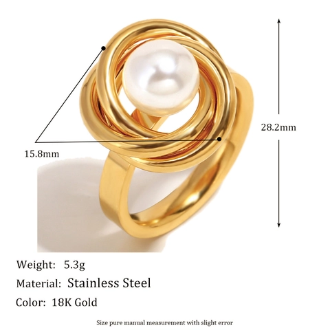 Anello Con Perla Artificial Avvolto A Spirale Acciaio Inossidabile Placcato Oro 18K Gioielli Di Moda Retro Geometrici Da Donna