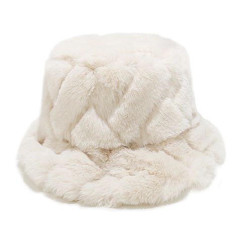 Gorro De Pescador Piel De Conejo Sintética Felpa Cálido Invierno Cortavientos Cuadros Patrón Geométrico Mujer Moda