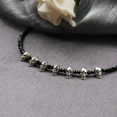 Collana Con Ciondolo A Teschio Gotico Girocollo In Perline Di Cristallo Nero Con Ciondoli A Teschio In Lega Gioielli Punk Per Uomo E Donna