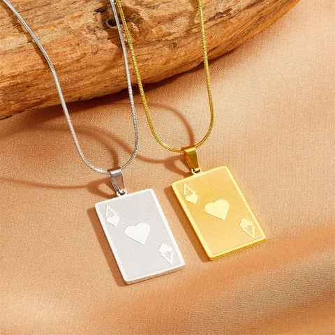 Collana con Ciondolo Asso di Cuori in Acciaio Inossidabile Smerigliato per Donna Gioielli Minimalisti di Moda Personalizzati