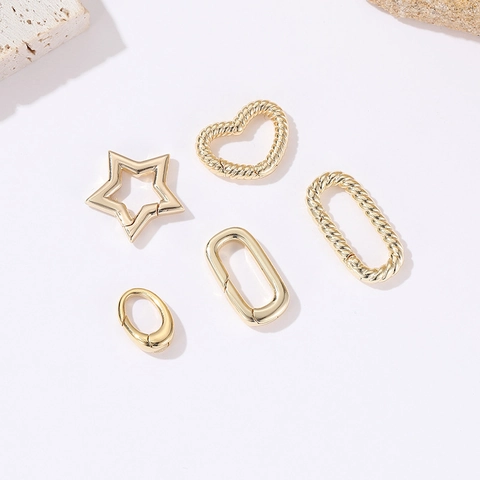 Spring Clasp Connector Heart Star Oval Copper Gold Plated DIY Necklace Bracelet Jewelry Making Findings Textured Jewelry