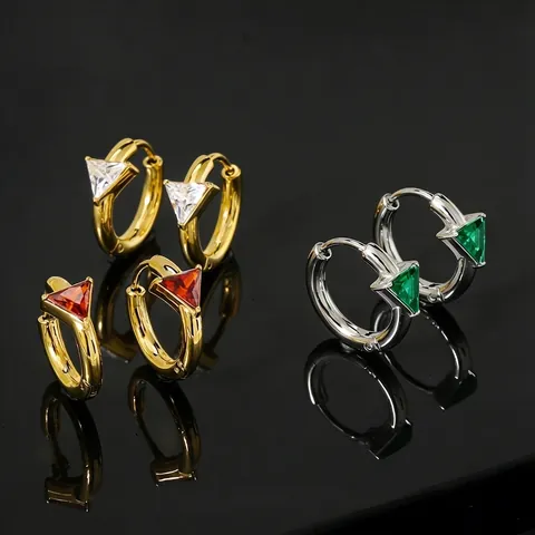 Premium Titaniumstaal Geometrische Driehoek Zirconia Oorringen Voor Dames Lichtgewicht Kleine Goud Zilveren Sieraden