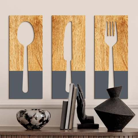 Modern Poplar Wood Wall Decor Knife Fork Spoon Cutout Splicing Hanging Plaque For Kitchen Dining Room Rustic Home Ornament