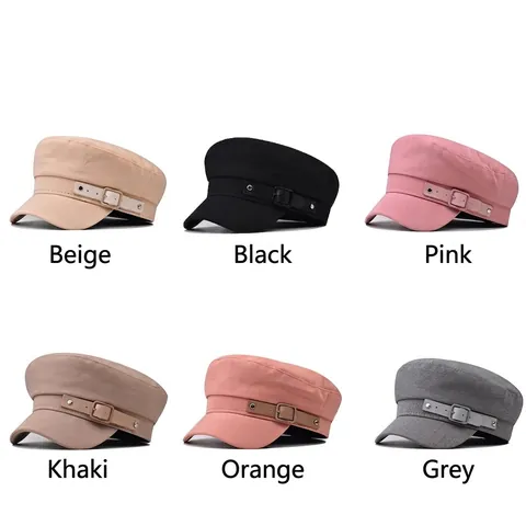Cappello Newsboy Donna Cotone Militare Piatto Cappello Marinaio Finitura Fibbia Pelle PU Stile Britannico Vintage
