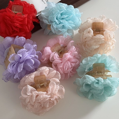 Pince À Cheveux Fleur Grande Mousseline Organza Rose Pince Requin Élégant Épingle À Cheveux Femmes Vacances Plage