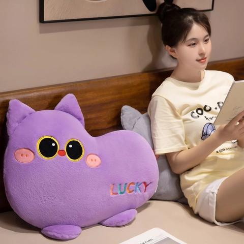 Süße Katze Plüschkissen Weicher Plüsch Cartoon Kätzchen Dekorative Kissen Für Sofa Bett Lucky Stickerei Kawaii Spielzeug
