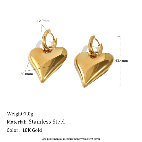 Herz Anhänger Ohrringe 18K Vergoldeter Edelstahl Spiegelpoliert Minimalistisch Chic Drop Schmuck Für Damen Wasserdicht
