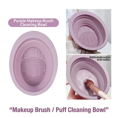 Cuenco Limpiador De Brochas De Maquillaje De Silicona Plegable Almohadilla De Limpieza Multitextura Portátil Para Esponjas Y Brochas