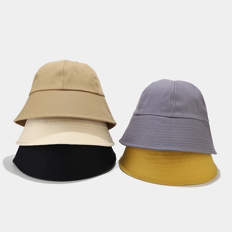 Bucket Hat Cotton Canvas Vintage Foldable Sun Protection Wide Brim Solid Color Round Top Retro Fisherman Basin Hat Casual