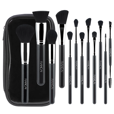 Professional Makeup Brushes Collection Synthetic Bristles Wood Handle Aluminum Ferrule Powder Eyeshadow Foundation Contour Brush Bag