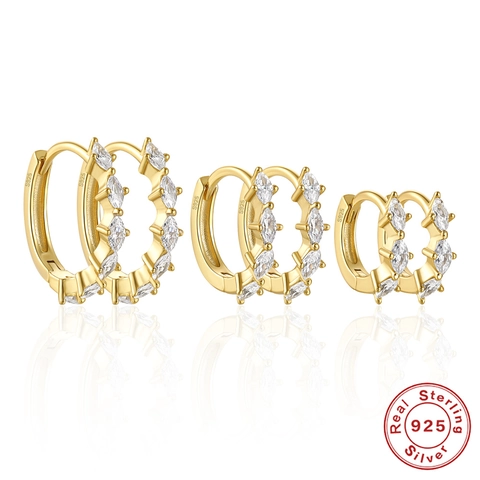 925 Sterling Silber Creolen Marquise Zirkonia Vergoldet Minimalistisch Täglicher Schmuck Für Damen