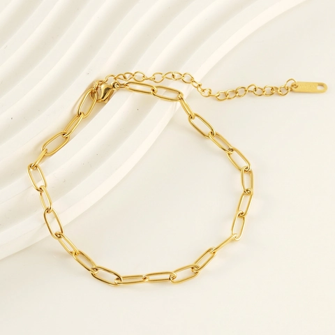 Büroklammer Kette Fußkettchen Für Frauen Edelstahl 18K Vergoldet Minimalistisch Geometrisch Verstellbarer Fußschmuck