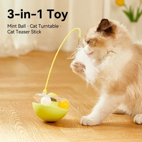 Cat Tumbler Toy Interactive Feather Catnip Ball ABS Plastic Self-Play Swings Rotating Bell Indoor Kitten Puzzle Accessory