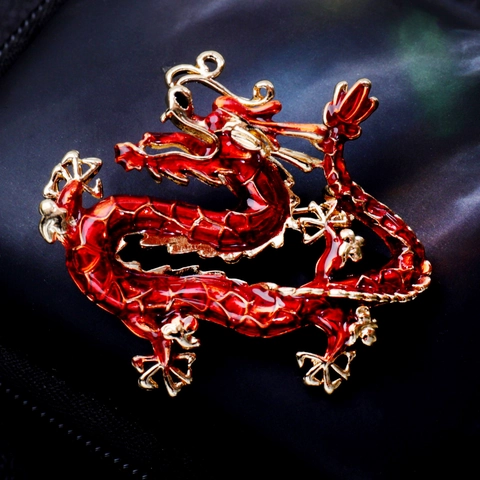Broche de Dragón Estilo Chino Esmalte Aleación Tótem Alfiler Para Traje Abrigo Hombres Mujeres Joyería Animal Retro Accesorios Regalo