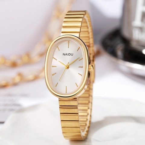 Women Quartz Watch Oval Dial Elegant Steel Bracelet Analog Wristwatch Fashion Minimalist Wrist Accessory For Ladies