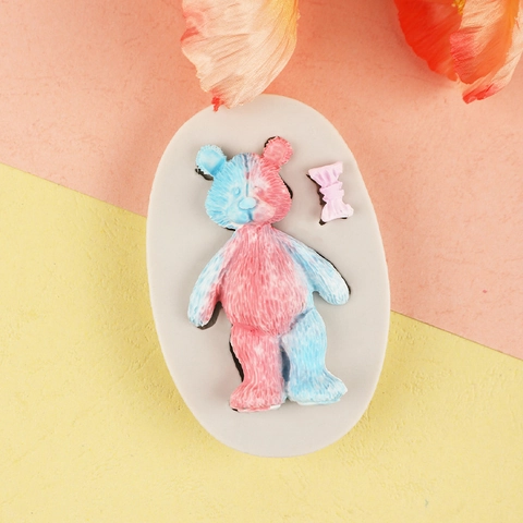 Siliconen Mal Beer Met Strik Diervorm Voor Taartdecoratie Fondant Chocolade Snoep Zeep Hars Ambacht DIY