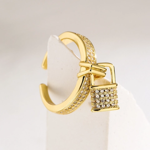 Adjustable Open Rings For Women Copper Gold Plated Micro Pave Zircon Heart Padlock Love Letter Fashion Jewelry Gift