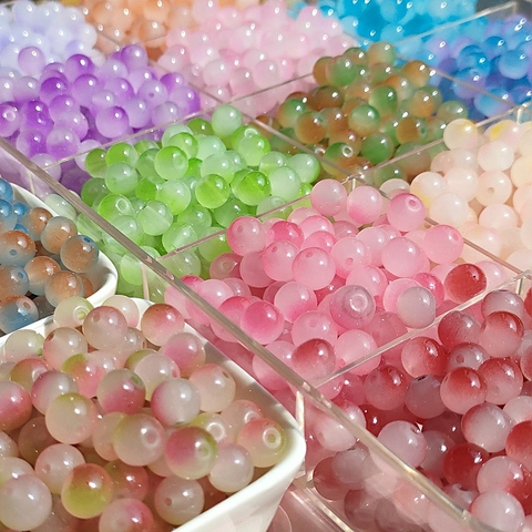 Round Glass Beads Gradient Dual Tone Loose Spacer Beads For Handmade DIY Jewelry Making Bracelet Necklace Crafting Painted