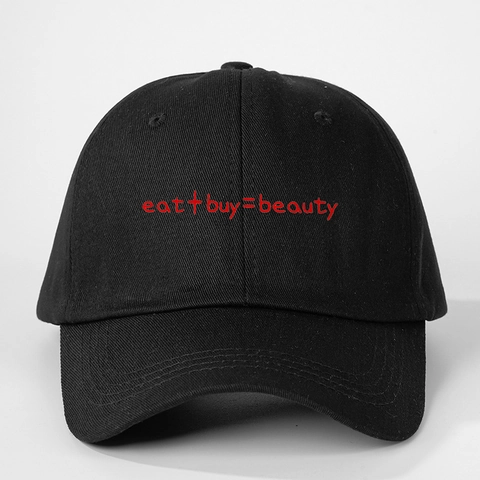 Eat Buy Beauty Slogan Honkbalpet Polyester Gebogen Rand Verstelbare Zonnehoed Voor Buiten Casual