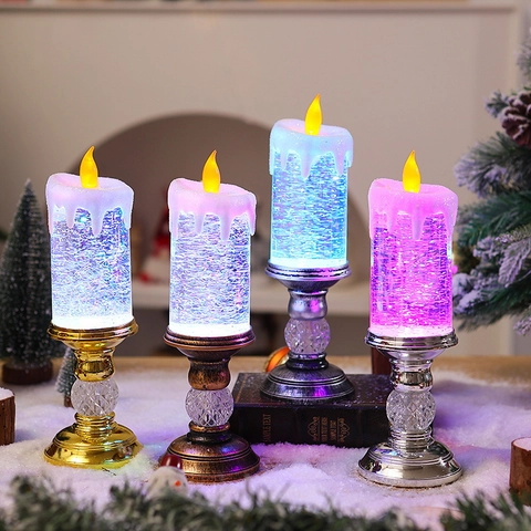 Vela De Navidad LED Con Agua Efecto Nieve Líquido Brillante USB Batería Lámpara Electrónica Retro Decoración Navideña