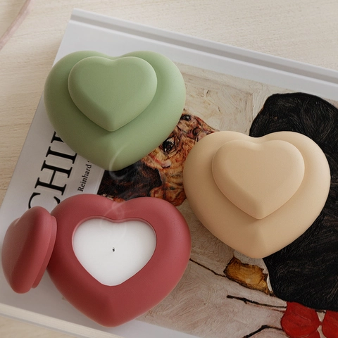 Moule En Silicone Pour Boîte De Rangement En Forme De Cœur DIY Pot De Bougie Avec Couvercle Moulage En Résine Artisanat