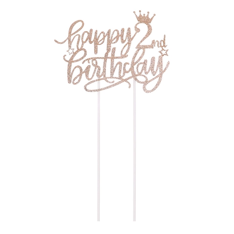 Διακόσμηση Τούρτας Happy Birthday Rose Gold Glitter Με Στέμμα Αστέρια Για Πάρτι Γενεθλίων Διακόσμηση