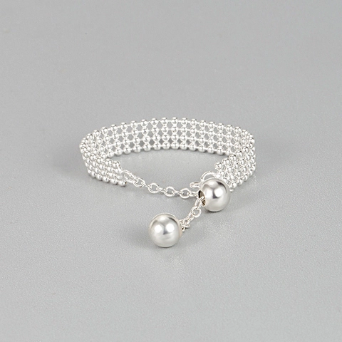 925 Sterlingsilber Verstellbarer Ring Mehrschichtiges Perlen Webdesign Mit Kugelanhänger Minimalistischer Stil Für Damen