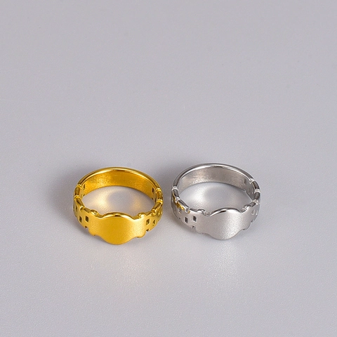 Exaggerated Wide Stainless Steel Heart Ring For Women Minimalist Geometric Hollow Band Ring 18K Gold Plated Jewelry
