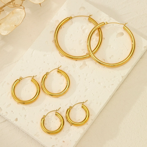 Orecchini A Cerchio Tondi In Acciaio Inossidabile Spessi Lucidati A Specchio Gioielli Moda Donna