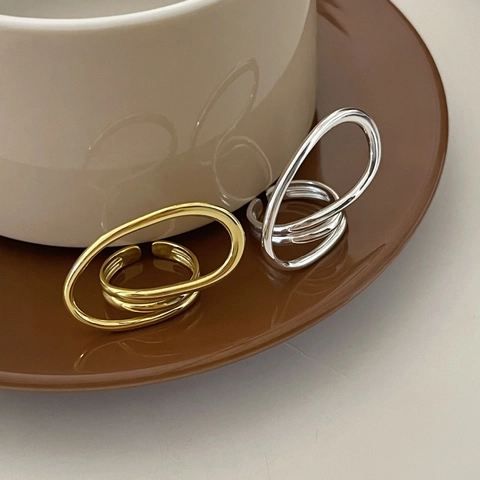 Anillo De Plata De Ley 925 Geométrico Irregular Ajustable Abierto Joyería Minimalista Para Mujeres