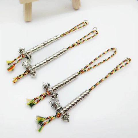 Colgantes De Contador De Cuentas Budistas Estilo Tibetano Aleación Vajra Mortero Campana Cordón Trenzado Colorido Accesorios