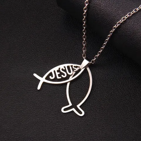 Jezus Vis Ketting Roestvrij Staal Ichthys Hanger Religieuze Christelijke Sieraden Hol Ontwerp Heren Dames Zilvertint