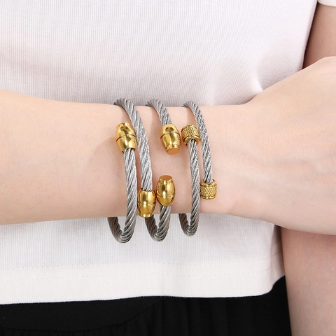 Stainless Steel Cable Twist Bracelets Open Cuff Adjustable Bangle Minimalist Trendy Jewelry For Women
