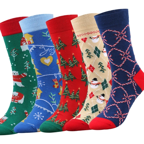 Calze Di Natale Cotone Elastan Festoso Jacquard Babbo Natale Pupazzo Di Neve Albero Casual Crew Unisex Regalo Invernale