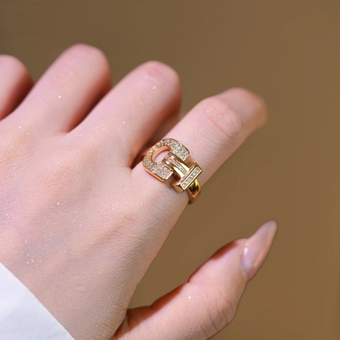 Mode Hufeisen Schnalle Offener Ring Vergoldetes Kupfer Pflastern Strass Hohl Verstellbarer Fingerschmuck Damen