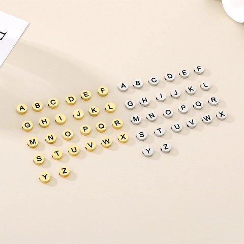 Alphabet Buchstaben Perlen Edelstahl Rund Flach Spiegelglanz Für DIY Schmuckherstellung Armband Halskette Englisch A-Z