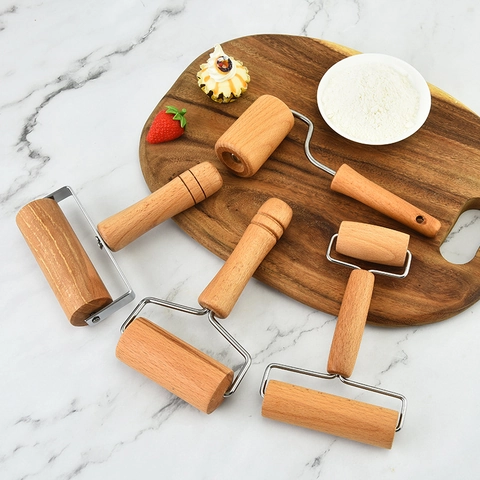 Beech Wood Rolling Pin Stainless Steel Frame Manual Dough Roller For Baking Pizza Pasta Dumpling Skin