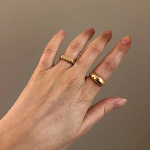 Vintage Minimalist Rectangle Top Signet Ring Polished Zinc Alloy Smooth Stackable Finger Ring For Women Fashion Jewelry