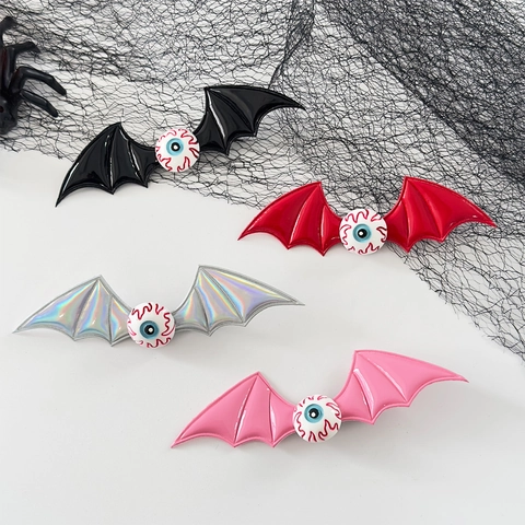 Halloween Bat Wings Hair Clips Gothic PU Leather Pumpkin Eyeball Headwear Party Cosplay Accessories Women