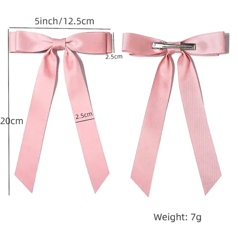 Girls Satin Ribbon Hair Clip Double Layer Bow Long Streamer Alligator Clip Princess Ballet Style Accessory