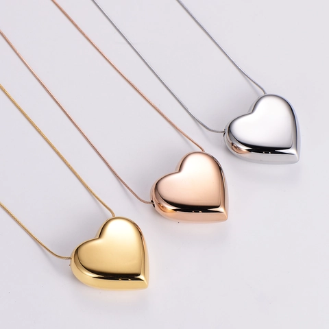 Minimalist Heart Pendant Necklace 316L Stainless Steel Mirror Polished Snake Chain Jewelry For Women