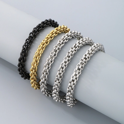 Pulsera De Cadena Trenzada De Acero Inoxidable Para Hombre Con Hebilla Cuadrada Estilo Industrial Hip Hop