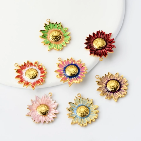 Stainless Steel Sunflower Pendants Colorful Enamel Daisy Charms For DIY Jewelry Making Earrings Necklace Accessories