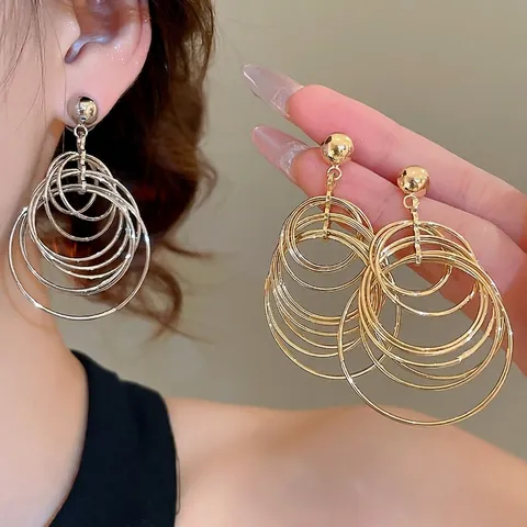 Mehrlagige Konzentrische Kreisformige Tropfenohrringe Mit 925 Sterling Silber Ohrringpfosten Geometrischer Metallschmuck Damen