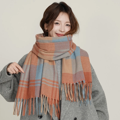 Écharpe d'Hiver à Carreaux pour Femmes Imitation Cachemire Épais Chaud Glands Châle Écharpe Rayée à Carreaux Pour le Quotidien Extérieur Bijoux de Mode