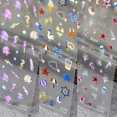 Ocean Theme Nail Art Stickers Ultra Thin Self Adhesive Summer Beach Seahorse Starfish Shell Design DIY Manicure Decals