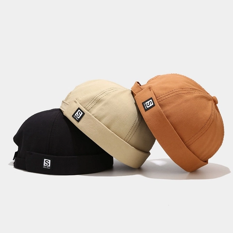 Gorro Docker Retro Sin Ala Miki Cap Algodón Canvas Hebilla Metálica Ajustable Vintage Marinero Streetwear Parche Letra S Unisex
