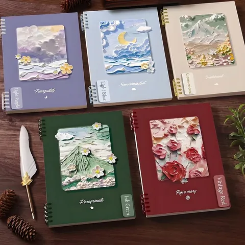 Losbladig Notitieboek 3D Reliëf Olieverf Art Cover Navulbaar Dagboek Voor Studenten Kantoorbehoeften Stationery